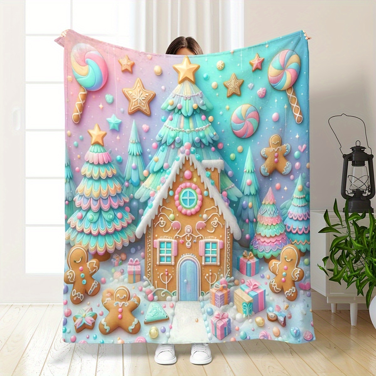 Home Xmas Decor Ideas - Cozy Christmas Gingerbread House Blanket Throw