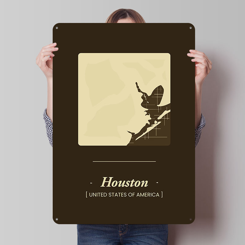 Home Decor Houston - Houston City Map Tinplate Poster Custom