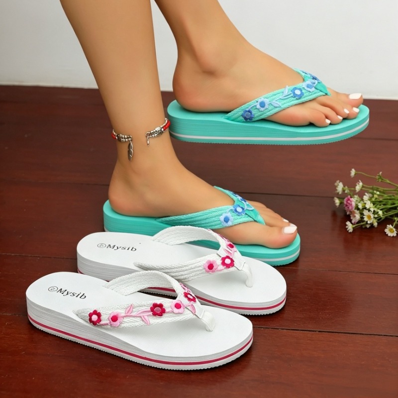 Home Decor Outside - Women Casual Slippers Flower Decoration Flat