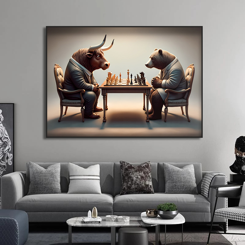 Bull and Bear Play Chess Wall  - огляд і ціна Home Decor Exchange